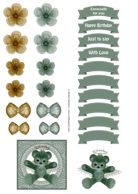 Green Teddy Bear Angel Embellishments