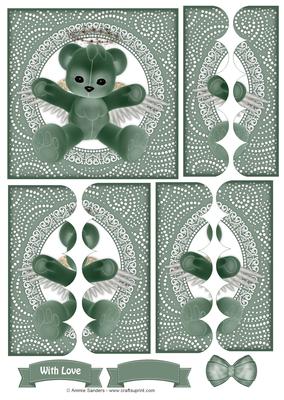 Green Teddy Bear Angel Scallop Side Stacker