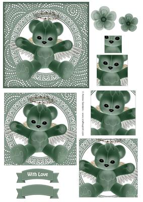 Green Teddy Bear Angel Pyramid Decoupage