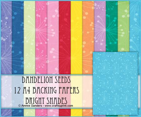 Dandelion Seeds 12 A4 Backing Papers - Bright Shades