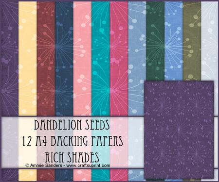 Dandelion Seeds 12 A4 Backing Papers - Rich Shades