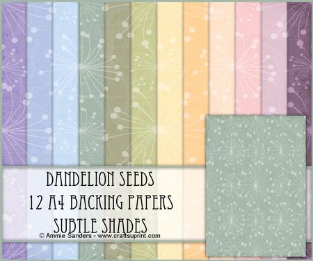 Dandelion Seeds 12 A4 Backing Papers - Subtle Shades