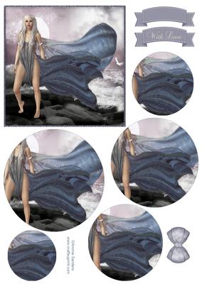 Beautiful Siren of the Sea Circle Pyramid Decoupage