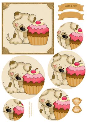 Puppy & Cupcake Circle Pyramid Decoupage