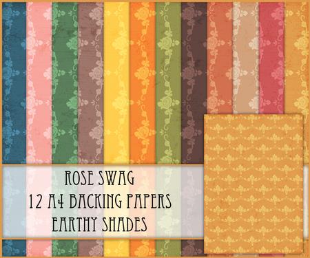 Rose Swag 12 A4 Backing Papers - Earthy Shades