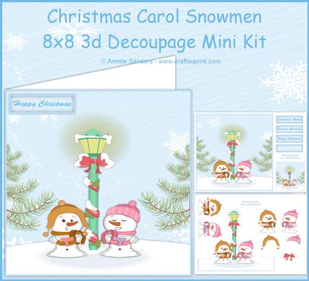 Christmas Carol Snowmen 8x8 3D Decoupage Mini Kit