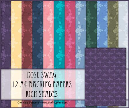 Rose Swag 12 A4 Backing Papers - Rich Shades