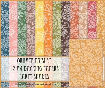 Ornate Paisley 12 A4 Backing Papers - Earthy Shades