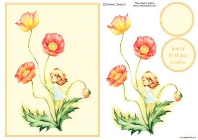 Darling Little Flower Girl with Beautiful Red & Orange Poppies