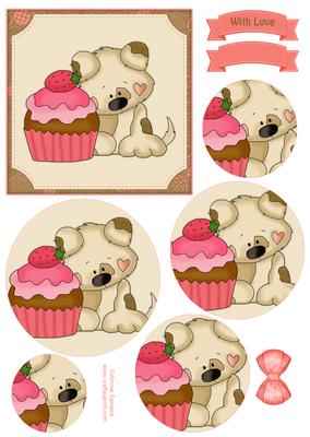 Puppy & Cupcake Circle Pyramid Decoupage