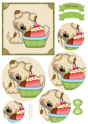 Puppy & Cupcake Circle Pyramid Decoupage