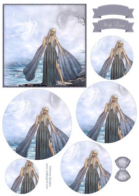 Beautiful Siren of the Sea Circle Pyramid Decoupage