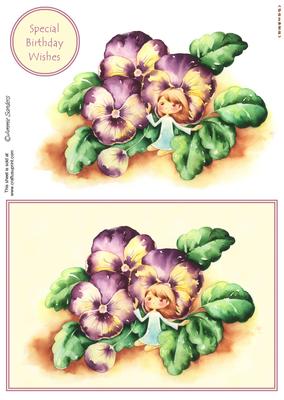 Darling Little Flower Girl Sat with Beautiful Purple Pansies