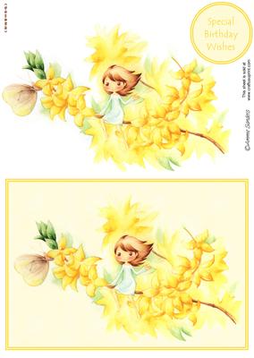 Darling Little Flower Girl Sat on a Gorgeous Yellow Floral Spray