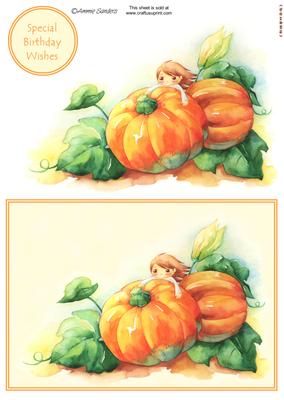Darling Little Flower Girl Playing in the Pumpkin Patch