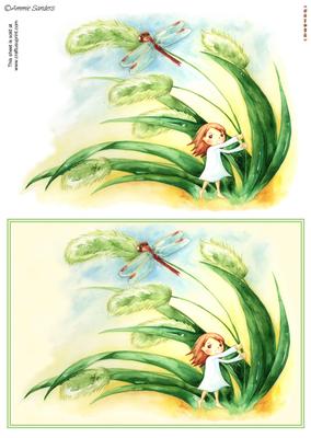 Darling Little Flower Girl in the Rushes with a Dragonfly