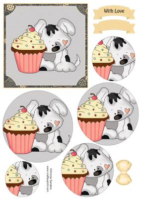 Puppy & Cupcake Circle Pyramid Decoupage