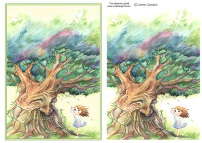 Darling Little Flower Girl Talking to the Wise Old Tree