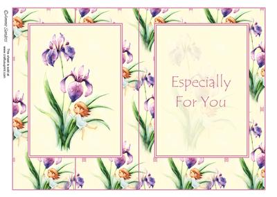 Darling Little Flower Girl with Beautiful Purple Iris Fold Back