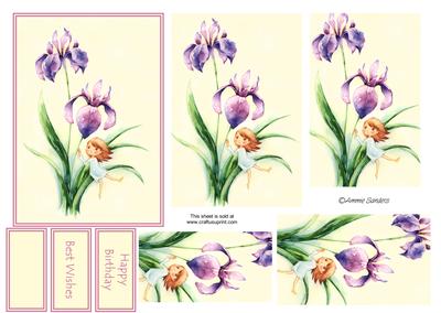 Darling Little Flower Girl with Beautiful Purple Iris Pyramid