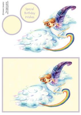 Darling Little Flower Girl Floating Over the Rainbow