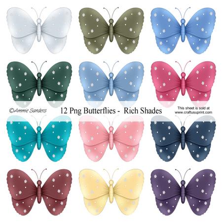12 Butterflies in Rich Shades Colour Way