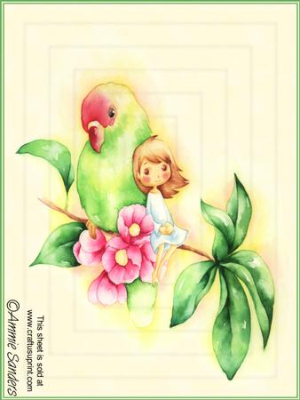 Darling Little Flower Girl with Beautiful Bird A4 Card Kit