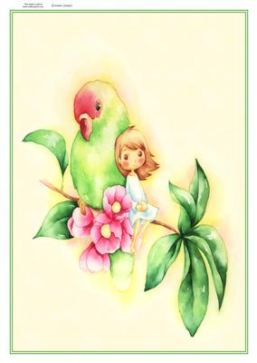 Darling Little Flower Girl with Beautiful Bird