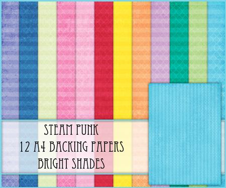 Steam Punk 12 A4 Backing Papers - Bright Shades