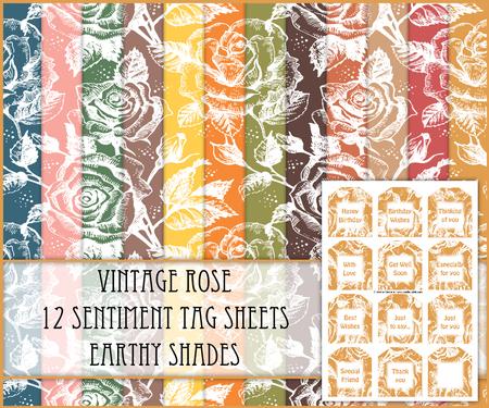 Vintage Rose 12 Sentiment Tag Sheets - Earthy Shades