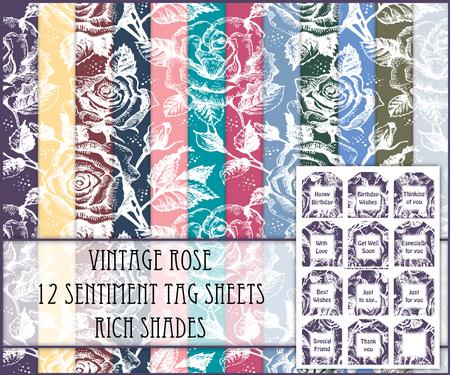 Vintage Rose 12 Sentiment Tag Sheets - Rich Shades