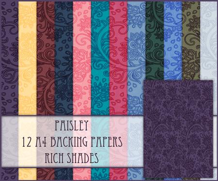 Tonal Paisley 12 A4 Backing Papers - Rich Shades