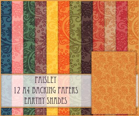 Tonal Paisley 12 A4 Backing Papers - Earthy Shades