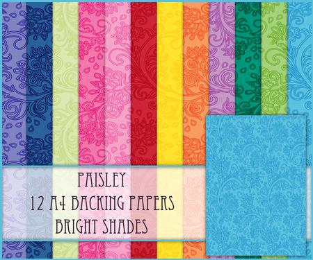 Tonal Paisley 12 A4 Backing Papers - Bright Shades