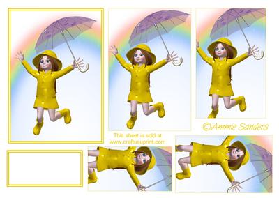 Cute Little Girl Playing in the Rain