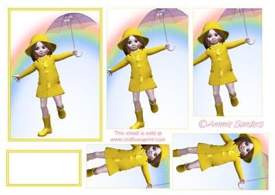 Cute Little Girl Dressed in Yellow Playing in the Rain