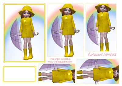 Cute Little Girl Dressed in Yellow Playing in the Rain