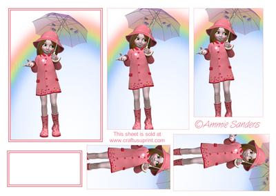 Cute Little Girl Dressed in Pink Playing in the Rain