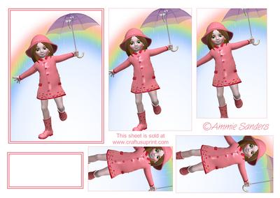 Cute Little Girl Dressed in Pink Playing in the Rain