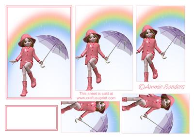 Cute Little Girl Dressed in Pink Playing in the Rain