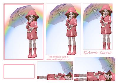 Cute Little Girl Dressed in Pink Playing in the Rain