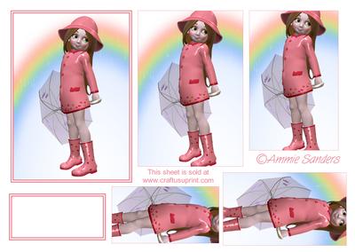 Cute Little Girl Dressed in Pink Playing in the Rain