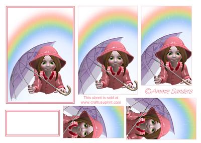 Cute Little Girl Dressed in Pink Playing in the Rain