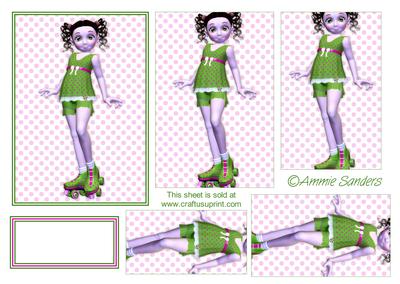 Cute Little Skater Girl Dressed in Green & Pink