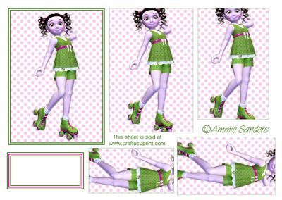 Cute Little Skater Girl Dressed in Green & Pink
