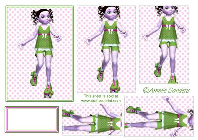Cute Little Skater Girl Dressed in Green & Pink