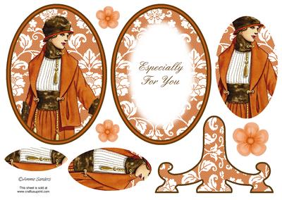 Vintage Beauty Cameo Wearing a Gorgeous Brown Jacket and Hat Plate Card Kit