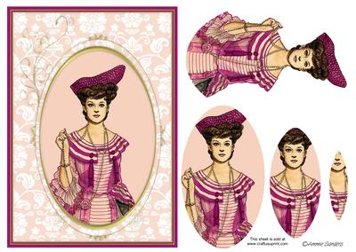 Vintage Beauty Wearing Purple & Pink, on a Lace Backing Card Front