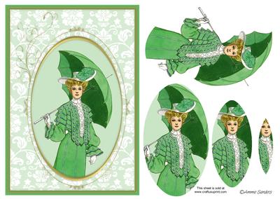 Vintage Beauty Wearing Green on a Lace Backing Card Front