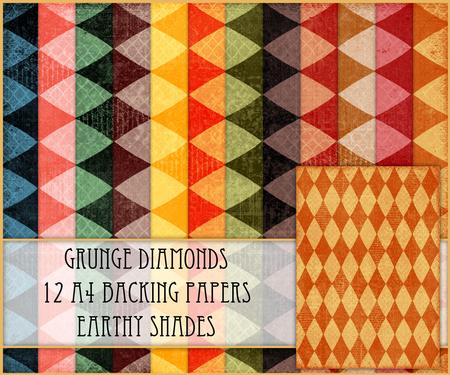 Grunge Diamonds 12 A4 Backing Papers - Earthy Shades